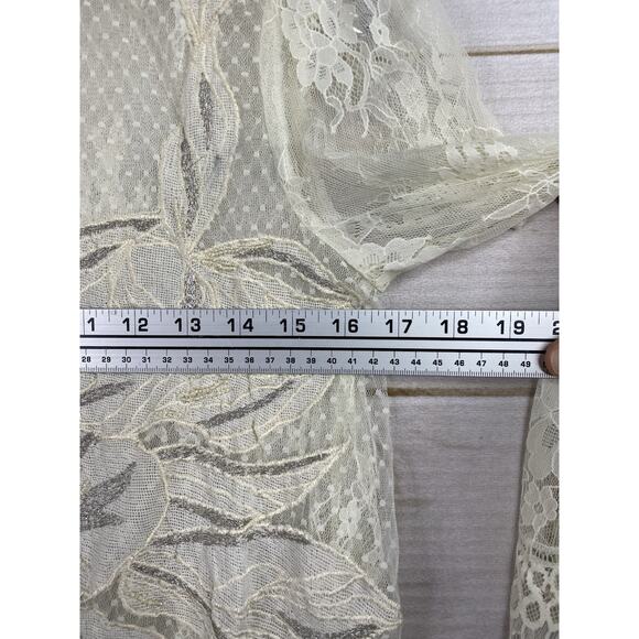Free People Tunic Dress S Cream Floral Lace Mesh 3/4 Sleeve Vintage Look Boho - Picture 7 of 15